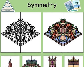 Interactive World Wonders Pack 3 Lines of Symmetry Drawing Activity - Engaging & Educational Math Art Project, Fun Learning Tool at Home