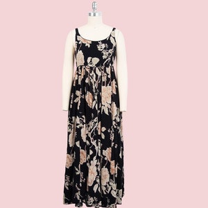 vintage 90s black starina floral grunge indian rayon gauze tank sun dress size x-small