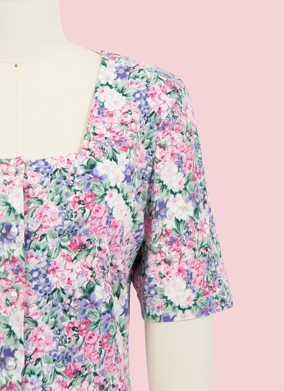 vintage 80s/90s pink floral button up spring summ… - image 4