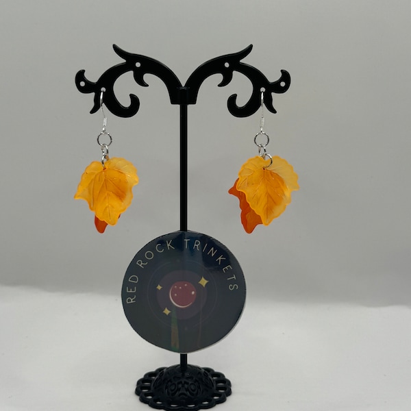 Autumn Leaf Elven Style Dangly Earrings