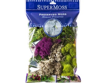 Moos Mix 2 Unzen, 120 cu. in. Spanisches Moos in Grasgrün, Renmoos in Chartreuse, Blattmoos, Flechte Parmelia Fuchsia, Rentiermoos