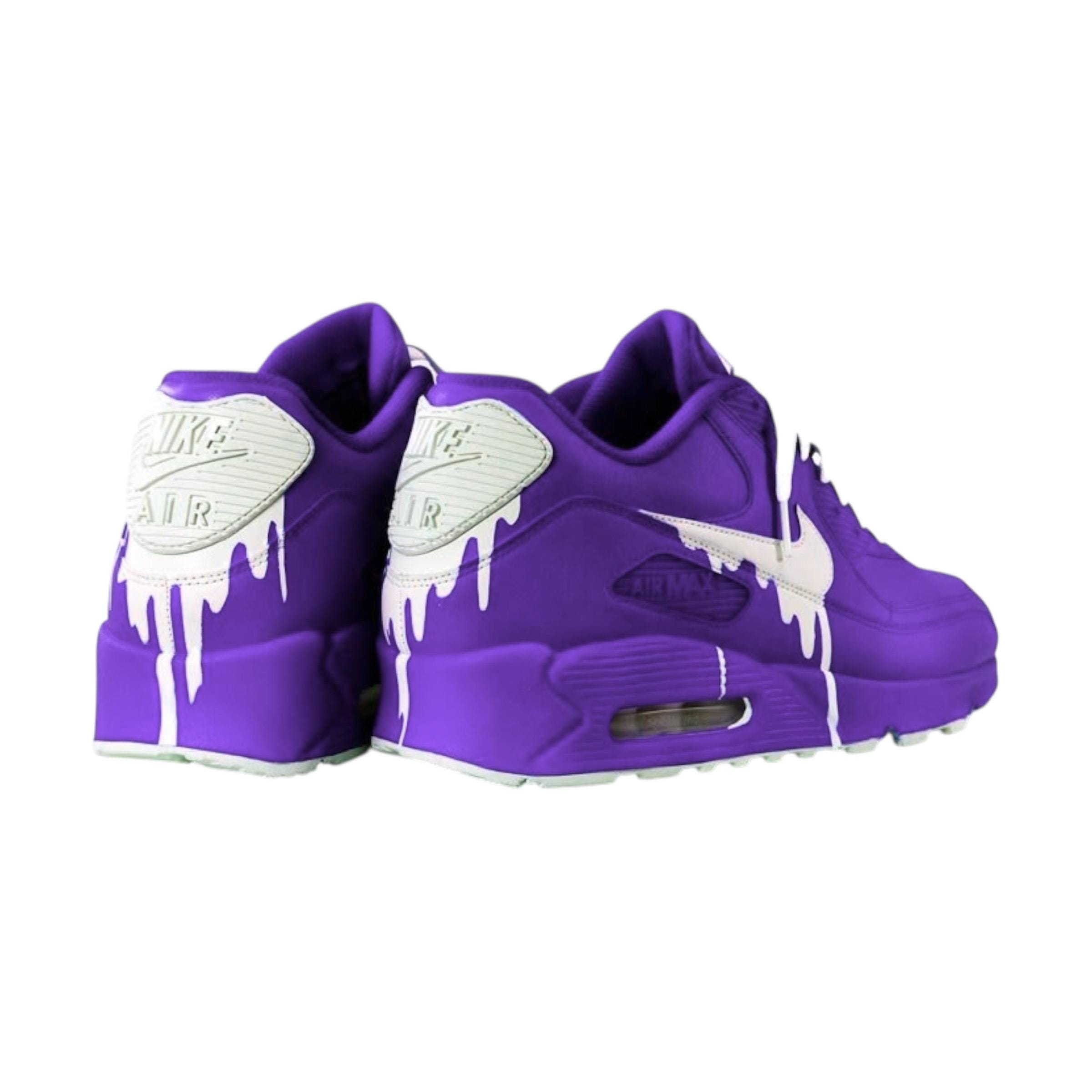 Custom Nike Air Max 90 Sneakers Purple Hand-painted Drip Design