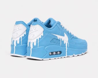 Custom Nike Air Max 90 Sneakers | Baby Blue White Drip | Hand-Painted Drip Design | Personalized Streetwear Shoes | Retro Gift