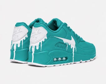 Custom Nike Air Max 90 Sneakers | Turquoise Black Drip | Hand-Painted Drip Design | Personalized Streetwear Shoes | Retro Gift