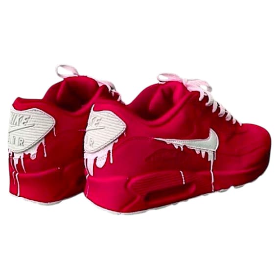 Red Drippy Air Max Custom Nike Air Max 90 Sneakers Red Hand