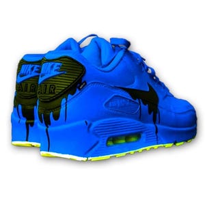Aangepaste Nike Air Max 90 sneakers - blauw zwart druppelen - handgeschilderd - aangepaste schoenen - gepersonaliseerde sneakers - aangepast cadeau - retro - streetwear