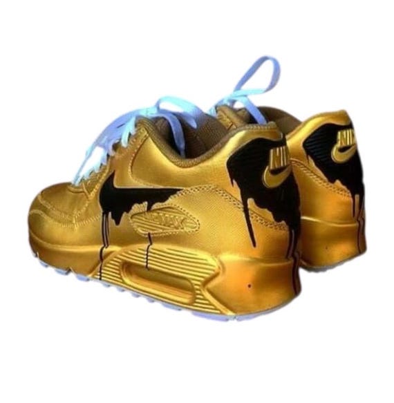 Gold Customize Track Shoes Custom Nike Air Max 90 Sneakers Gold