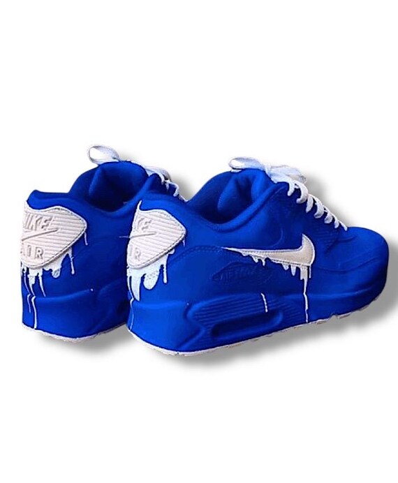 Custom Nike Air Max 90 Sneakers Blue Hand-painted Drip Design