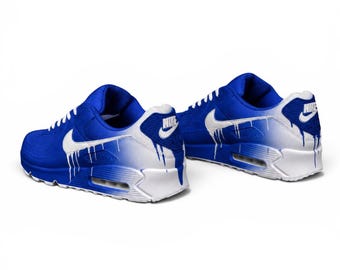 Custom Nike Air Max 90 Sneakers | Hand-Painted Drip Design | Personalized Streetwear Shoes | Retro Gift | Blue White Fade