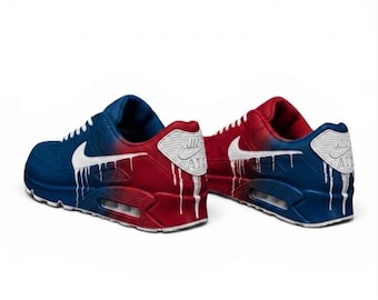 Custom Nike Air Max 90 Sneakers | Hand-Painted Drip Design | Personalized Streetwear Shoes | France USA Barcelona Football / New England
