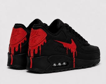 Custom Nike Air Max 90 Sneakers | Red Hand-Painted Drip Design | Personalized Streetwear Shoes | Retro Gift