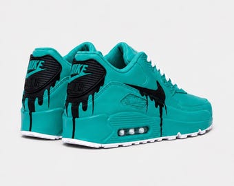 Custom Nike Air Max 90 Sneakers | Turquoise Black Drip | Hand-Painted Drip Design | Personalized Streetwear Shoes | Retro Gift