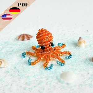 Modello di perline pdf di polpo, modello di animali con perline in tedesco, calamaro, modello di animali con perline 3D in inglese, PIÙ nozioni di base per principianti