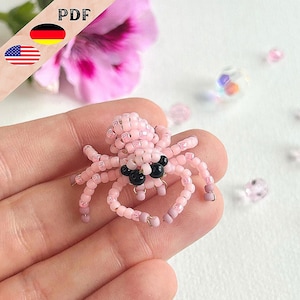 Spinne Perlenmuster, Perlentier Spinne Anleitung deutsch und englisch, Rosa Spinne und gelbe Spinne aus Perlen, PLUS Grundlagen für Anfänger