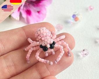 Spider bead pattern, beaded animal spider instructions in German and English, pink spider and yellow spider made of beads, PLUS basics for beginners