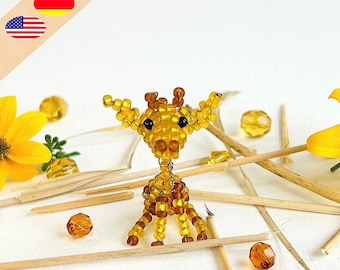 キリンのPDFビーズパターン、ドイツ語のビーズ動物の作り方の説明、ビーズのキリン、英語の3Dビーズ動物のパターン、初心者向けの基本情報