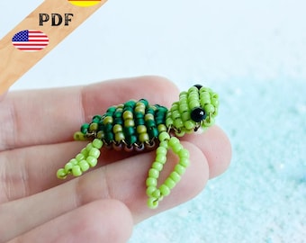 Turtle PDF bead pattern, beaded animals instructions in German, 3D sea turtle pattern in English, PLUS basics for beginners