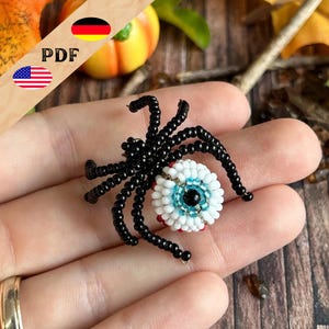 DIY Augen Spinne, Augapfel Perlenmuster, pdf Anleitung deutsch und englisch, gruselige Ohrringe für Halloween, PLUS Grundlagen Monster