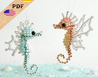 Seahorse PDF bead pattern, beaded animals instructions in German, beaded seahorse instructions in English, PLUS basics for beginners