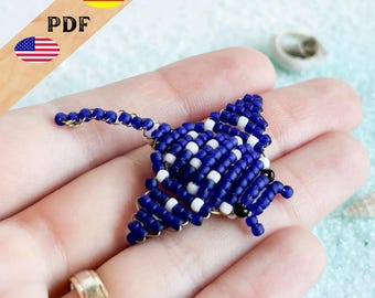 Manta Ray pdf bead pattern, stingray beaded animal instructions in German, beaded ray instructions in English, PLUS basics for beginners