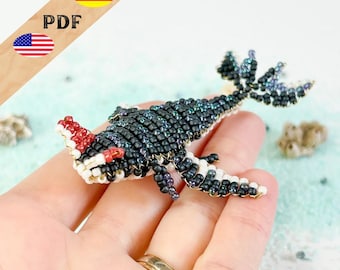 Whale PDF bead pattern, fantasy whale made of beads, 3D beaded animal instructions, DIY pattern in German and English