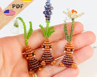 Flower Pixies PDF beaded patterns, beaded snowdrops, beaded tulip figures, beaded flower patterns in German and English