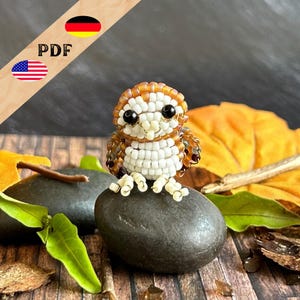 Owl bead pattern, DIY beaded animal barn owl, 3D beaded figure instructions in German and English, PLUS basic dragon for beginners