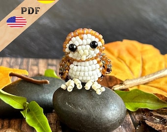 Owl bead pattern, DIY beaded animal barn owl, 3D beaded figure instructions in German and English, PLUS basic dragon for beginners