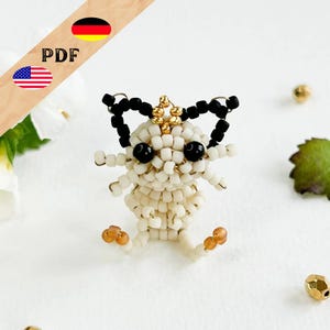 Patrón de cuentas de gato en PDF, animal de gato con cuentas DIY, instrucciones en alemán e inglés, MÁS fundamentos para principiantes "Pika"