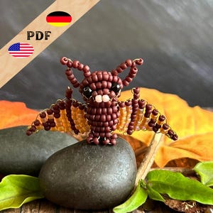 Padrão de contas de morcego, instruções em PDF sobre animais de contas em alemão, padrão de animais de contas de morcego 3D em inglês, MAIS monstro básico