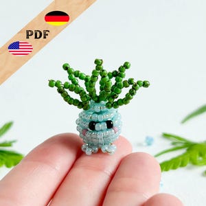 Padrão de miçangas em PDF para planta fantástica, figura de rabanete, instruções em alemão e inglês, MAIS dicas básicas para iniciantes.