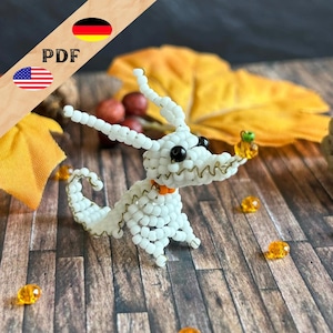 Schema PDF per perline a forma di cane fantasma, istruzioni fai da te per animali con perline in tedesco e inglese, figura fantasma per Halloween, PIÙ schemi base per mostri