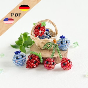 3 in 1 Berry Bead Pattern: Strawberry, Blueberry, Cherry - Instructions in German and English, Beaded Fruits, PLUS Basics for Beginners