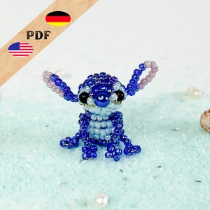 Blue alien PDF bead pattern, angel bead figure, DIY koala bead animal, instructions in German and English, PLUS basics for beginners