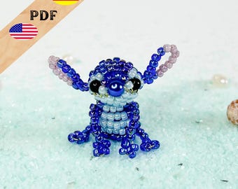 Blue alien PDF bead pattern, angel bead figure, DIY koala bead animal, instructions in German and English, PLUS basics for beginners