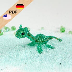 Nessie PDF bead pattern, water dragon bead animal instructions in German, 3D beaded figure made from seed beads, PLUS basics for beginners