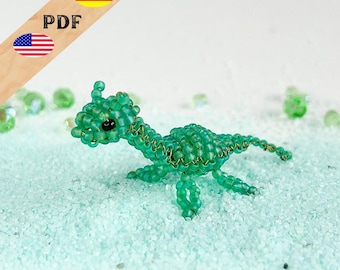 Nessie PDF bead pattern, water dragon bead animal instructions in German, 3D beaded figure made from seed beads, PLUS basics for beginners