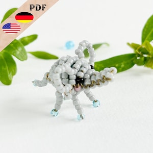 Elephant pdf bead pattern, beaded animal instructions German, bead figure, 3D beaded animal pattern English, PLUS basics for beginners