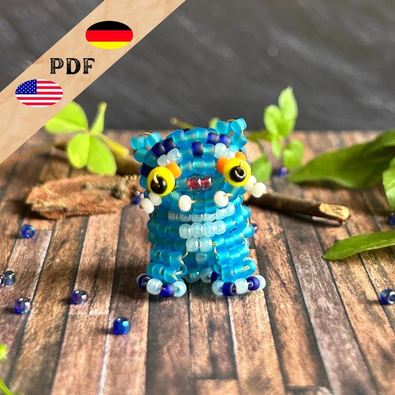 Demon Tiger DIY bead pattern, Tiger bead animal PDF instructions in German and English, PLUS Dragon basics for beginners image 1