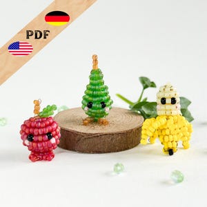 Patrón de frutas con cuentas 3 en 1: Manzana, pera, plátano - Instrucciones en alemán e inglés, frutas con cuentas, MÁS conceptos básicos para principiantes