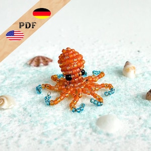 Patron PDF de pieuvre en perles, pieuvre animale en perles, pieuvre 3D réalisée en perles, instructions en allemand et en anglais, PLUS bases pour débutants