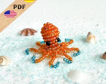 Octopus PDF bead pattern, beaded animal octopus, 3D octopus made of beads, instructions in German and English, PLUS basics for beginners