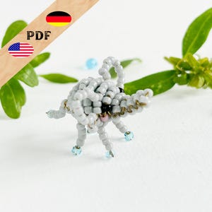 Patrón de cuentas de elefante (PDF), instrucciones para hacer un elefante con cuentas en 3D en alemán e inglés, figura de cuentas DIY, MÁS conceptos básicos para principiantes