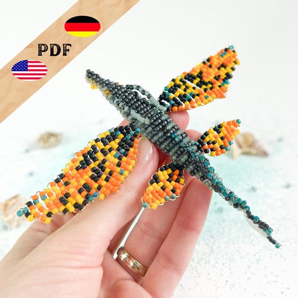 Flying Fish PDF Beaded Pattern, Fantasy Fish Made of Beads, Flying Fish Beaded Animal Instructions, Pattern in German and English