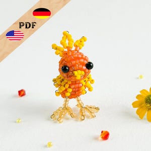 Beaded pattern flame chick, 3D beaded animal chick, instructions in German and English, PLUS basics for beginners