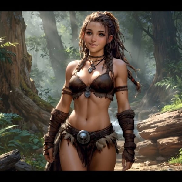 Sexy Forest Barbarian - Sexy Sci-Fi & Fantasy character - AI Art - 3 sizes - 300dpi)