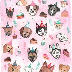 Cartão de aniversário de cachorro - Todos os cachorros e todo o bolo