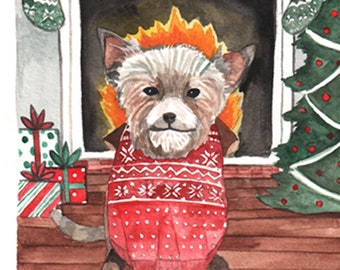 Terrier Dog Blank Holiday Card - Wishing You a Merry Little Christmas