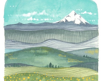 Blank Oregon Birthday Card - Mt Hood with Wildflowers