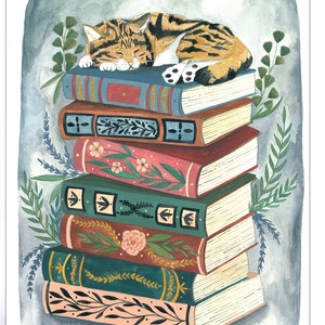 Cartão de felicitações ilustrado em branco - Cozy Cat Nap